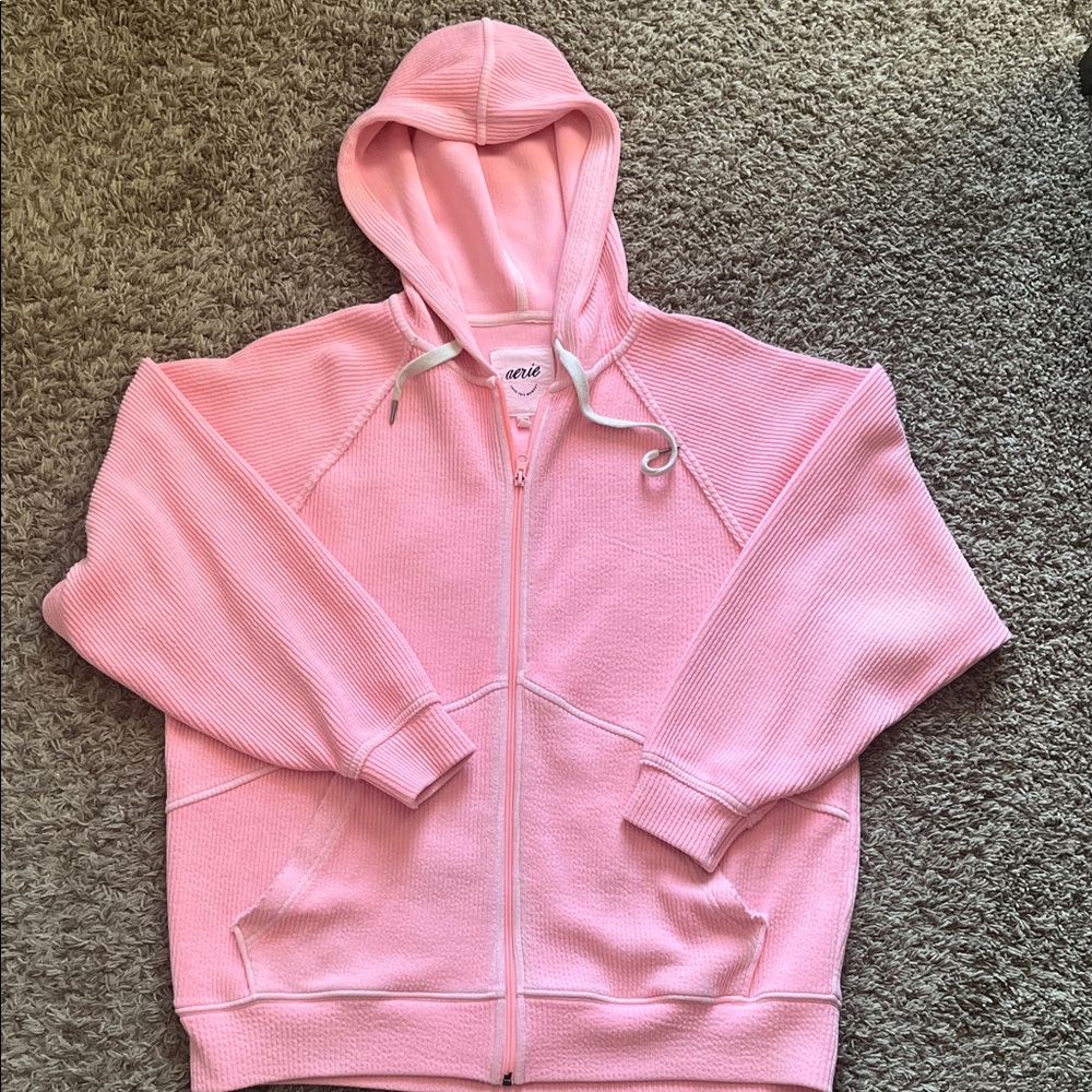 Women’s Small Like New Aerie Pink//Coral  Zip-Up ribbed Hoodie